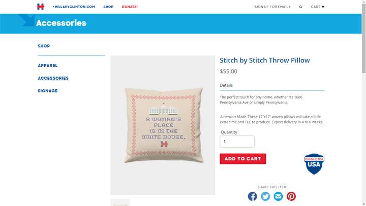 Hillary Clinton launched her web store on Tuesday