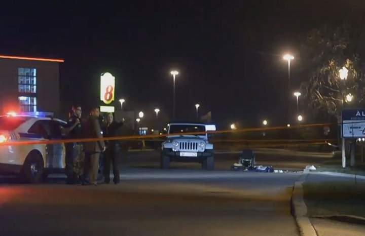 Quebec provincial police said a man in a wheelchair was shot to death while crossing a street just north of Montreal.