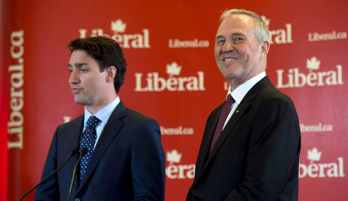 Former Toronto police chief Bill Blair smiles during a news conference with Liberal Leader Justin Trudeau in Ottawa, Monday April 27, 2015.