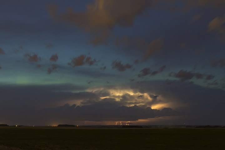 June 22: Colin Chatfield took this Your Saskatchewan photo of lightning and auroras together east of Saskatoon.