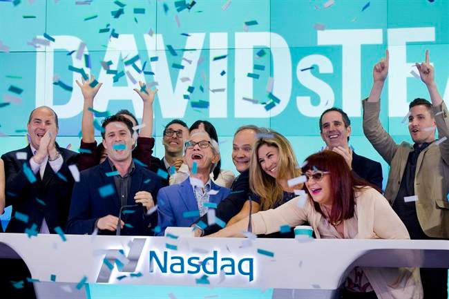 Employees and guests of DavidsTea celebrate the company's IPO at the Nasdaq MarketSite, Friday, June 5, 2015 in New York.