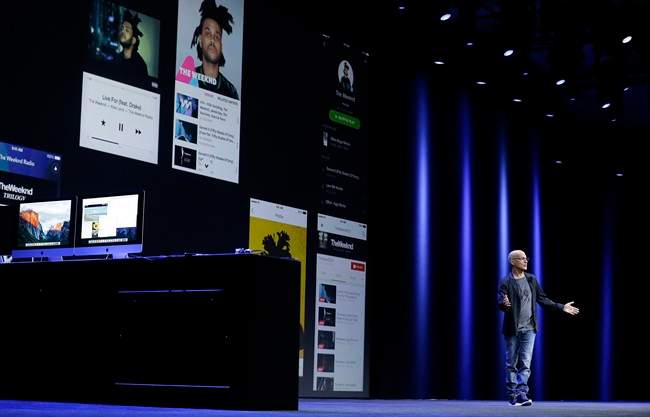 Beats co-founder and Apple employee Jimmy Iovine speaks at the Apple Worldwide Developers Conference in San Francisco, Monday, June 8, 2015. The maker of iPods and iPhones announced Apple Music, an app that combines Beats 1, a 24-hour, seven-day live radio station, with an on-demand music streaming service. 