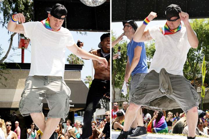 Channing Tatum dances in the L.A. Pride Parade on June 14, 2015.