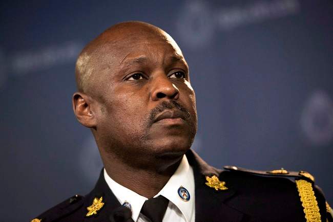 Toronto Police Chief Mark Saunders speaks to reporters while being introduced at a press conference in Toronto on Monday, April 20, 2015.