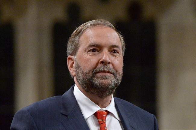 NDP Leader Tom Mulcair asks a question during question period in the House of Commons on Parliament Hill in Ottawa on June 15, 2015.