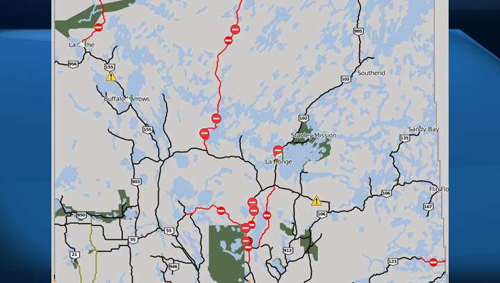 Highways closed in Saskatchewan as of 6 a.m. June 29. 2015 due to wildfires.