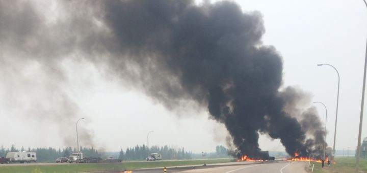 A collision between a diesel truck and a vehicle shut down a portion of Highway 63 Tuesday, June 30, 2015.