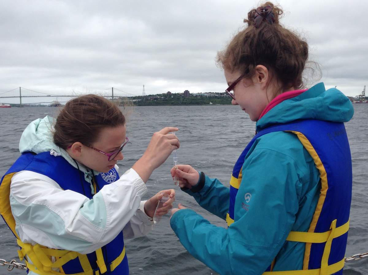 Students help researchers take samples from the Bedford Basin.