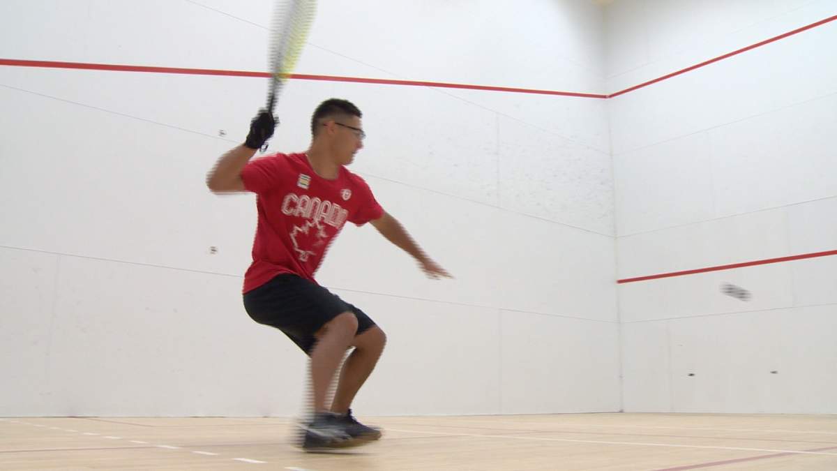 Canadian racquetball champion Coby Iwaasa trains ahead of the Pan Am Games.