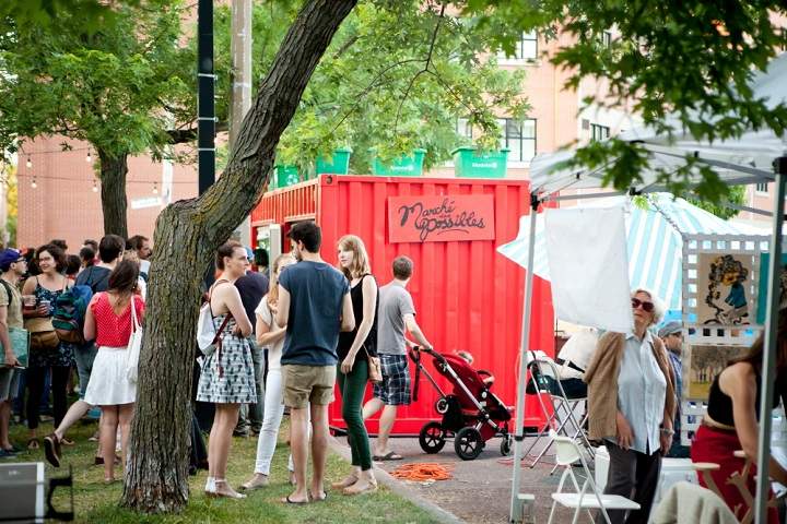 Crowds peruse the Marché des Possibles in Montreal’s Mile End.