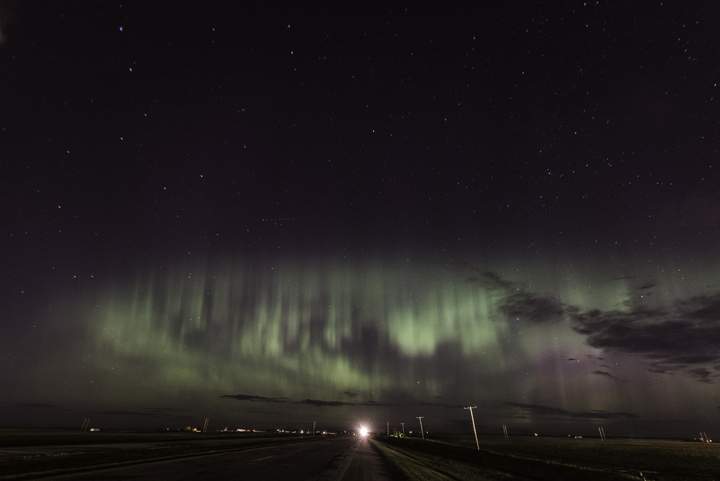 The northern lights as seen from north of Regina, Saskatchewan, in the early hours of June 22, 2015.
