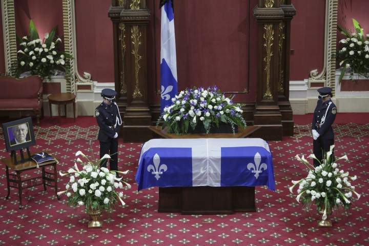 Former Quebec premier Jacques Parizeau lying in state at the National Assembly in Quebec City on Sunday, June 7, 2015.