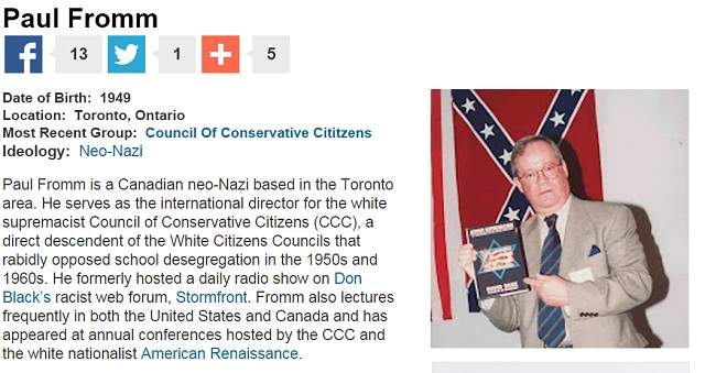 A profile of Paul Fromm on the Southern Poverty Law Center website.