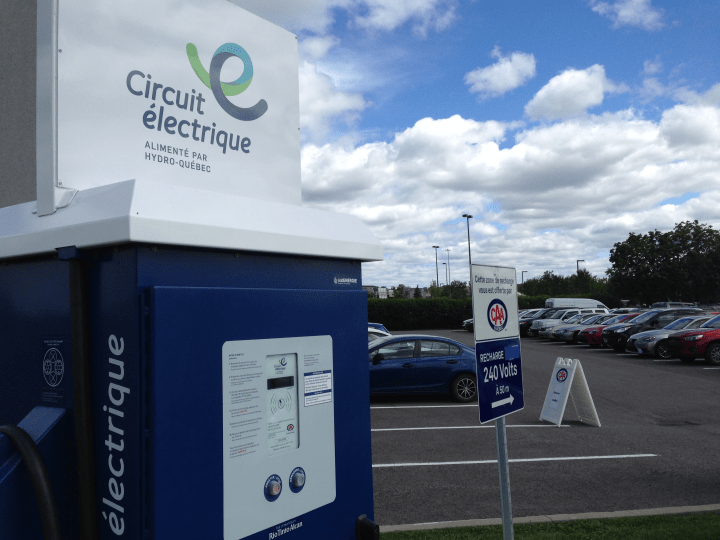 An electric car charging station in Quebec.