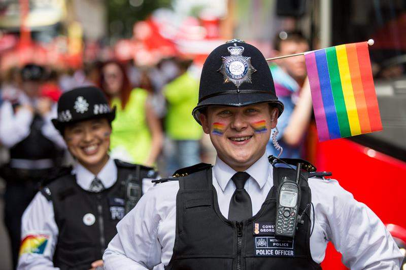 Police officers take part in the annual Pride in London Parade on June 27, 2015 in London, England.
