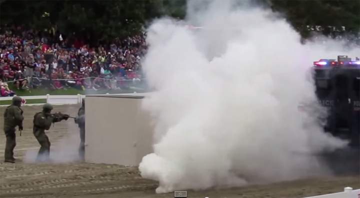 RCMP Musical Ride featuring machine guns and smoke bombs upsets onlookers