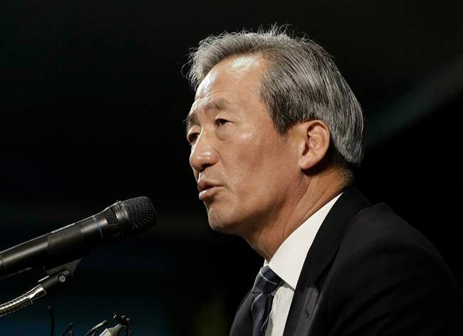 Former FIFA Vice President Chung Mong-joon speaks during a press conference in Seoul, South Korea, Wednesday, June 3, 2015.
