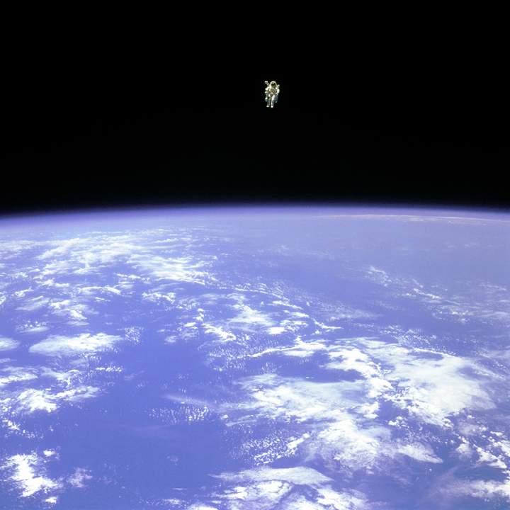 On Feb. 12, 1984, astronaut Bruce McCandless travelled further away from the safety of his ship than any other astronaut. Using a jet-propelled backpack McCandless "flew" 320 feet away from the space shuttle Endeavour.