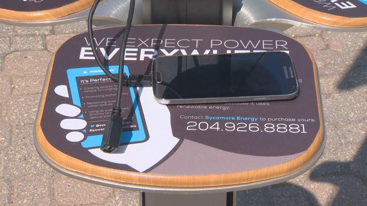 Solar charging station at the Forks in Winnipeg