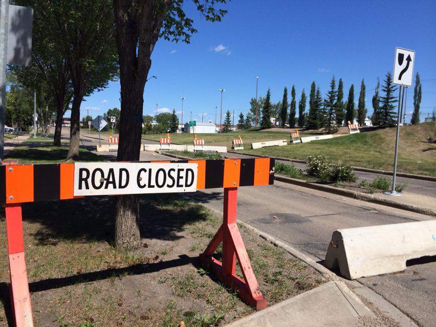 Traffic barrier on 124 Street in Edmonton, July 30, 2015.