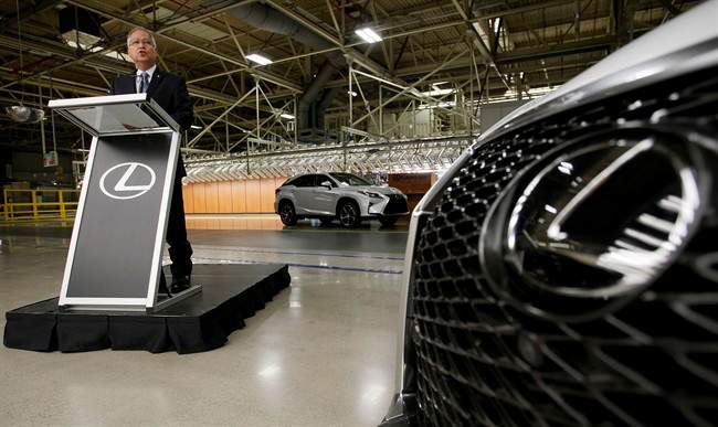 Gary Goodyear, minister of state responsible for the Federal Economic Development Agency for Southern Ontario, makes an announcement regarding a multimillion-dollar aid package for Toyota at the company’s plant in Cambridge, Ont., Friday, July 31, 2015.