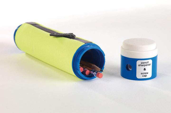This photo provided by Staples shows The Big Pen, a pencil case that looks like a pen or pencil and actually writes. The cases include a pencil sharpener and real erasers at one end. At Staples, students at two middle schools were chosen to work in teams to come up with school supplies of their own for the company's new Designed by Students Collection.