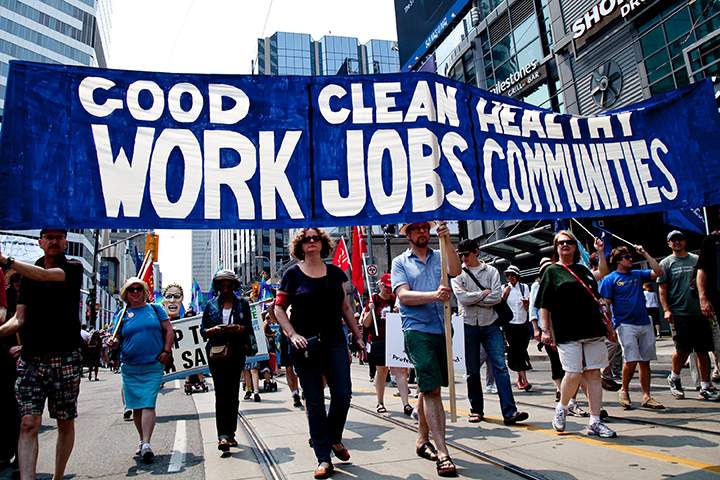 Thousands gathered in Toronto on July 5, 2015 to march for jobs, justice and the climate. The march was held ahead of the Climate Summit of the Americas happening Tuesday to Thursday in Toronto. 