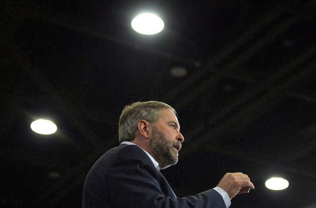 NDP leader Tom Mulcair speaks at a rally in Ottawa on June 17, 2015. 