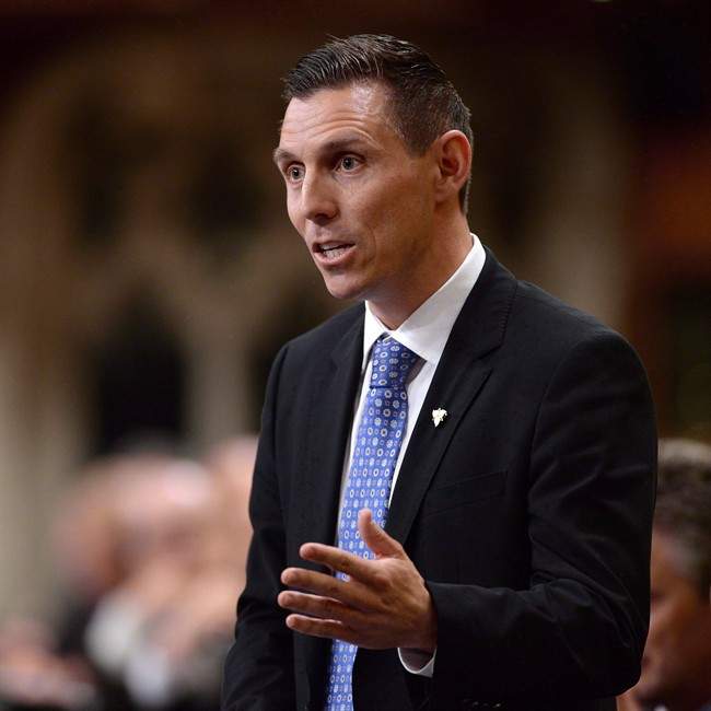 Conservative MP Patrick Brown gives his farewell speech in the House of Commons in Ottawa, Wednesday, May 13, 2015. 