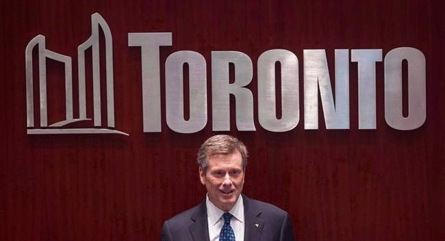 Toronto Mayor John Tory is pictured in Toronto on December 2, 2014. Tory and other Canadian mayors are discussing ways to bring more Syrian refugees to their cities.