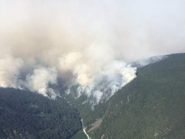 Smoke in the hills of Elaho as fires envelope the area.