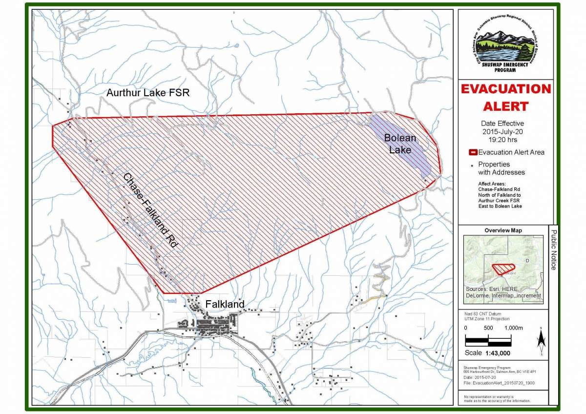 Evacuation alert remains for Bolean Lake wildfire near Falkland - image
