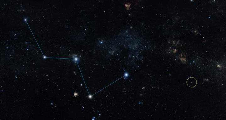 This sky map shows the location of the star HD 219134 (circle), host to the nearest confirmed rocky planet found to date outside of our solar system.