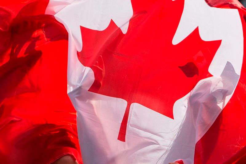 Canada fans fly the Canadian flag at the 2015 Pan Am Games in Toronto.