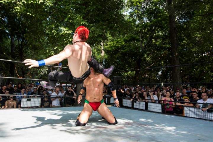Two wrestlers go head to head in Heavy Mania 2014.