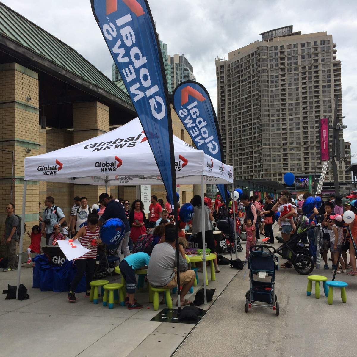 The busy Global News booth during Canada Day.