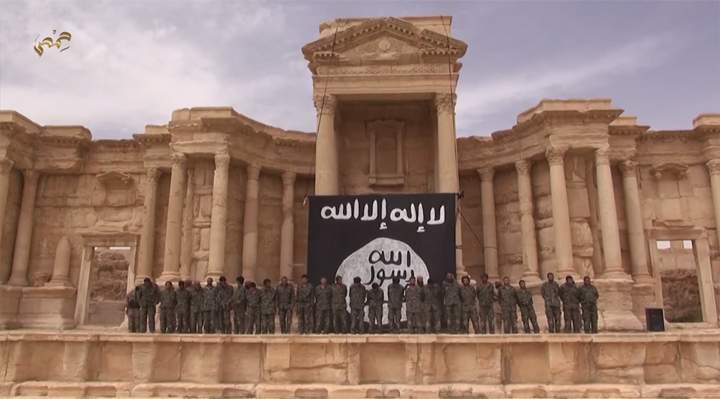 The ISIS video purportedly shows Islamic State fighters killing a large group of prisoners in the historic ruins.