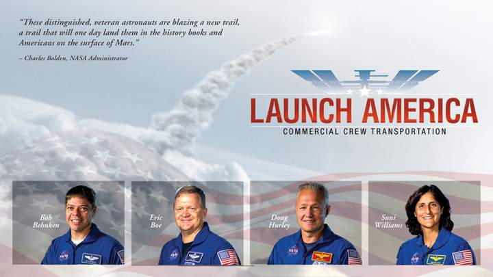 NASA has selected experienced astronauts Robert Behnken, Eric Boe, Douglas Hurley and Sunita Williams as the new astronauts of the American commercial crew program.