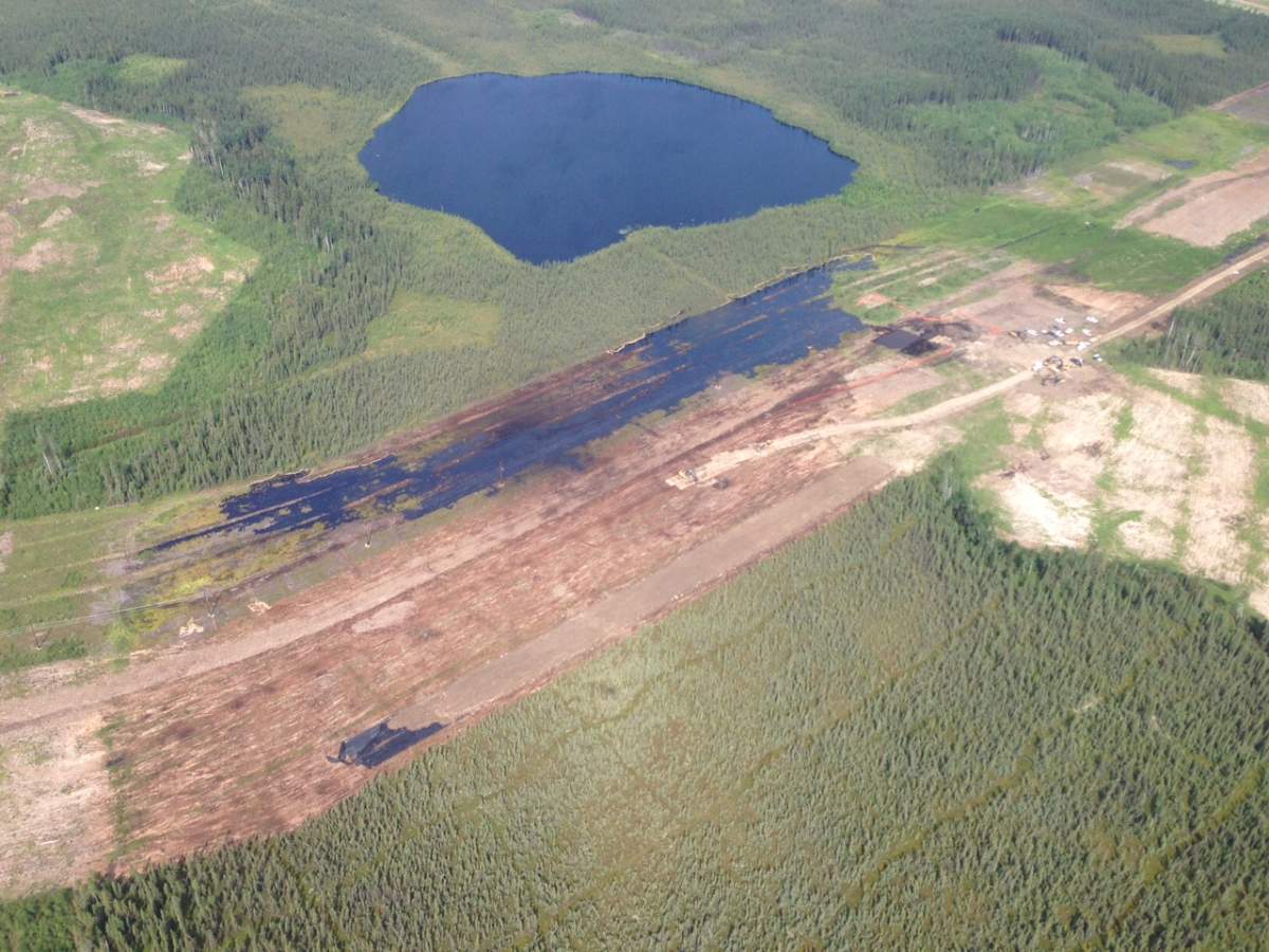 Aerial images show the bitumen emulsion spill at Nexen's Long Lake site.
