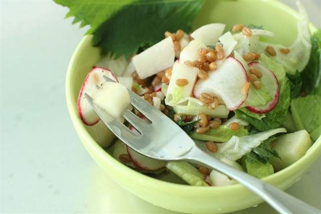 Perilla leaves add fresh minty bitter notes to sweet salad