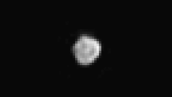 Homing in on Pluto’s small satellite Nix, New Horizons’ Long Range Reconnaissance Imager captured this image, which shows features as small as 4 miles (6 kilometers across). Mission scientists believe we are looking at one end of an elongated body about 25 miles (40 kilometers) in diameter. The image was acquired on July 13 from a distance of about 360,000 miles (590,000 kilometers).