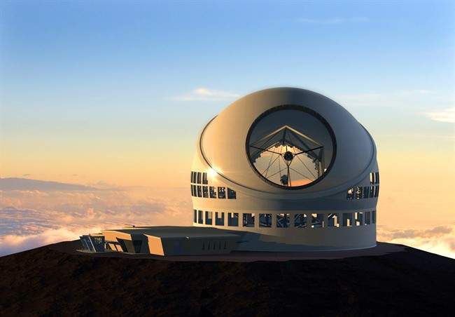 An artist’s rendering of the proposed Thirty Meter Telescope, planned to be built atop Mauna Kea, a large dormant volcano in Hilo on the Big Island of Hawaii in Hawaii.