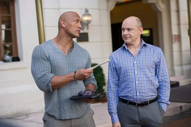 Dwayne Johnson, left, and Rob Corddry appear in the series "Ballers.".