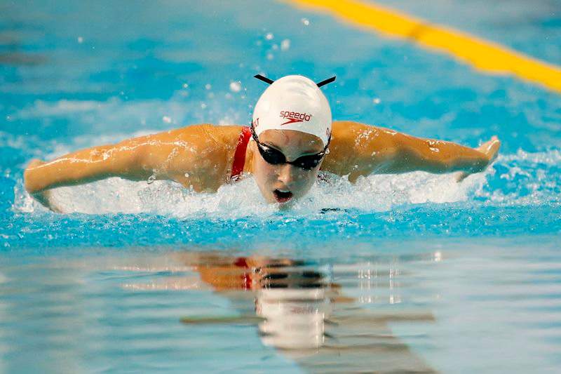 Canada's Emily Overholt competes in the women's 400m individual medley final at the Pan Am Games, Thursday, July 16, 2015, in Toronto. 