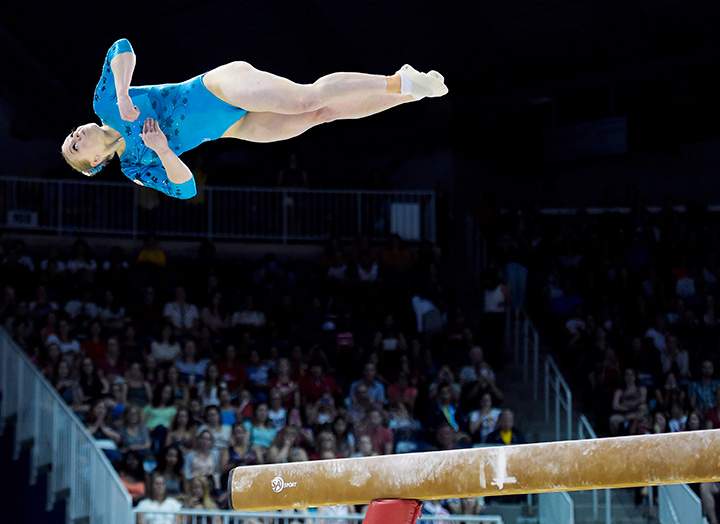 Canada’s Ellie Black competes in the balance beam at the women’s artistic all around gymnastics competition during the Pan American Games in Toronto on Monday, July 13, 2015.