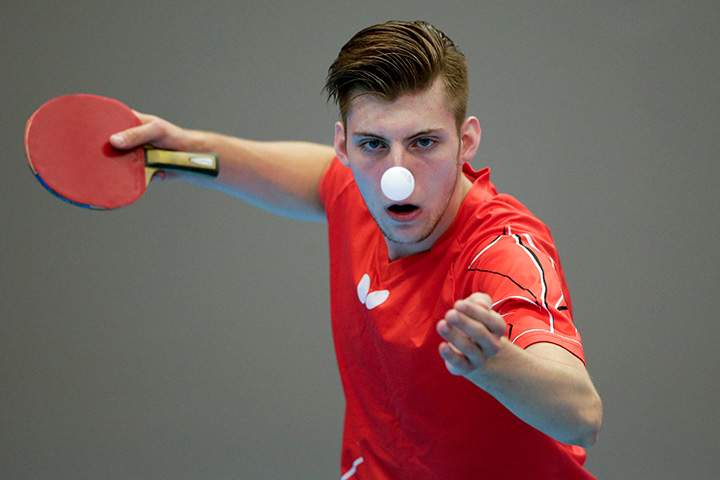 Canada’s Marko Medjugorac serves to Ecuador’s Geovanny Coello during singles table tennis competition at the Pan Am Games on Thursday, July 23, 2015, in Markham, Ontario.