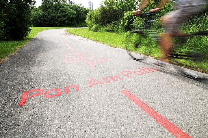 Art installations are pictured along the Pan Am Path on the Lower Don River trail, July 8, 2015.