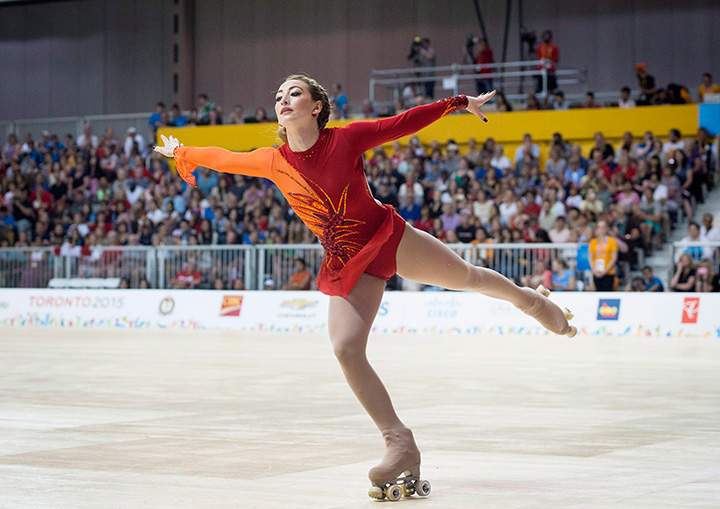 Canada’s Kailah Macri performs during the women’s roller figure skating long program at the Pan Am Games in Toronto on Sunday, July 12, 2015.