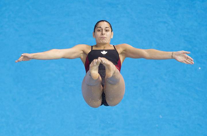 Pamela Ware of Canada competes in the Women’s 3M Springboard finals at the 2015 Pan American Games in Toronto on July 12, 2015.