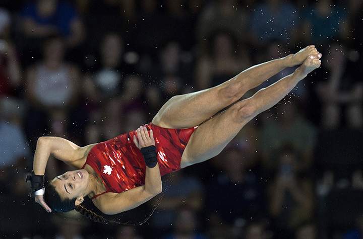 Canada’s Meghan Benfeito competes in the Womens 10m Platform finals at the 2015 Pan American Games in Toronto on July 11, 2015.    
